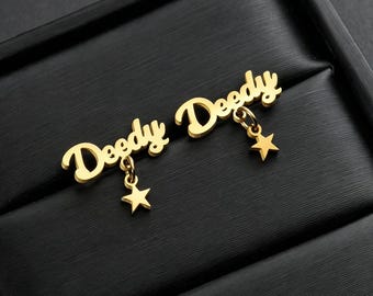 Custom Name Stud Earrings, 8 Decor Styles Personalized Word Post Earrings, 3 Stainless Steel Metal Finishes For Women Gift