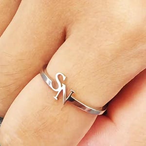 Custom 2 Initials Open Ring • 40 Fonts • Gold/Silver • Stainless Steel Personalized Couple/Birthday Gift for Her/Him