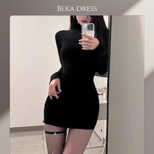 Elegant Black Bodycon Mini Dress with Long Sleeves—Sexy Slim Fit Night Out Club Dress for Women
