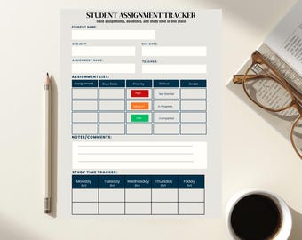 Afdrukbaar leerlingopdracht-tracker | Huiswerklogboek | Academisch rooster | Takenlijst school | Cursussenpagina college