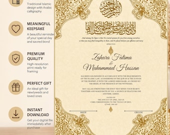 Nikkah-uitnodigingssjabloon afdrukbare islamitische trouwkaart Arabische kalligrafie moslim aandenken certificaat direct downloaden