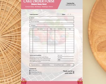 Sjabloon Taartbestelformulier | Bewerkbaar canvas | Afdrukbare bakkerijdownload | Direct digitaal
