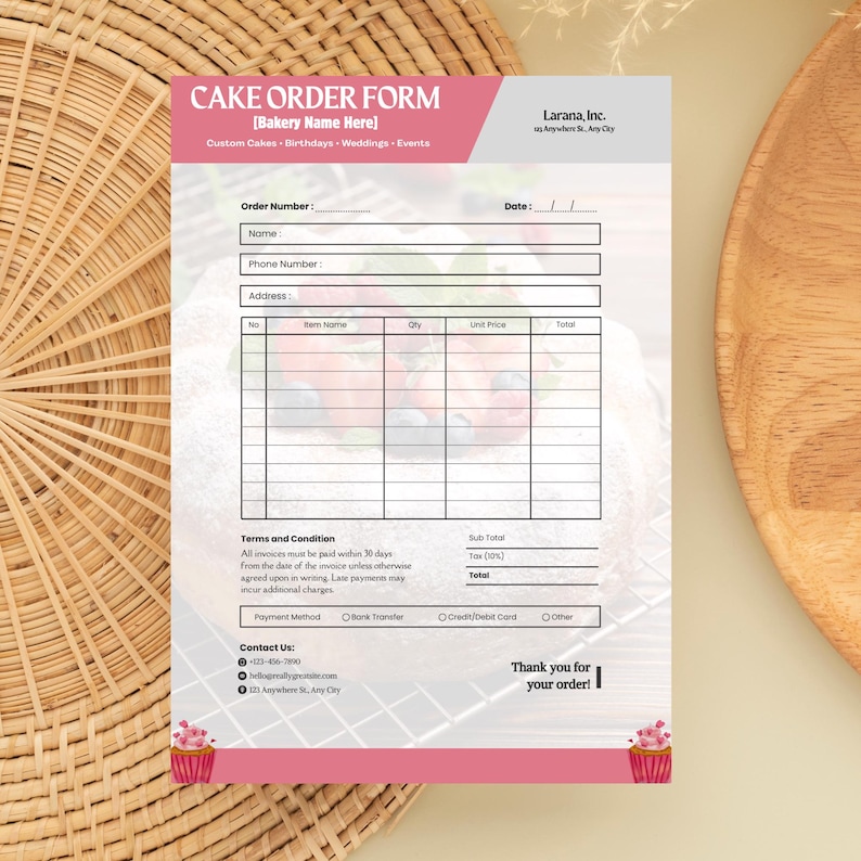 Cake Order Form Template | Editable Canva | Printable Bakery Download ...