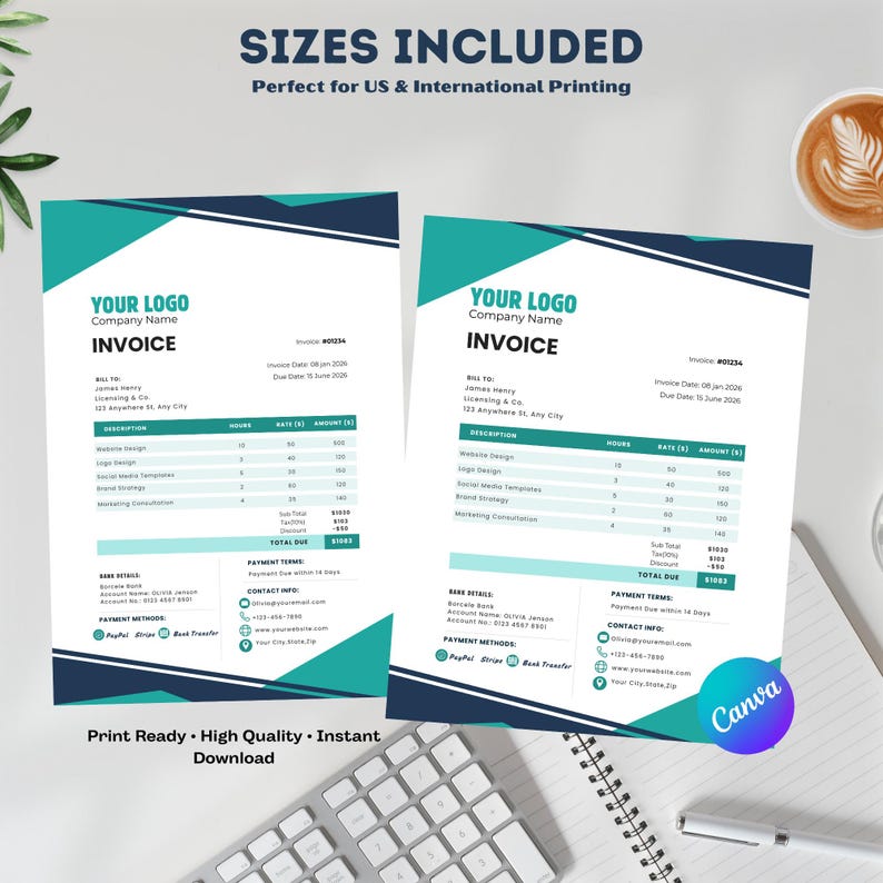 Editable Canva Invoice Template for Freelancers and Small Business ...
