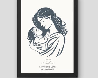 Line Art Print moeder en kind, minimalistische kinderkamerinrichting (digitale download)