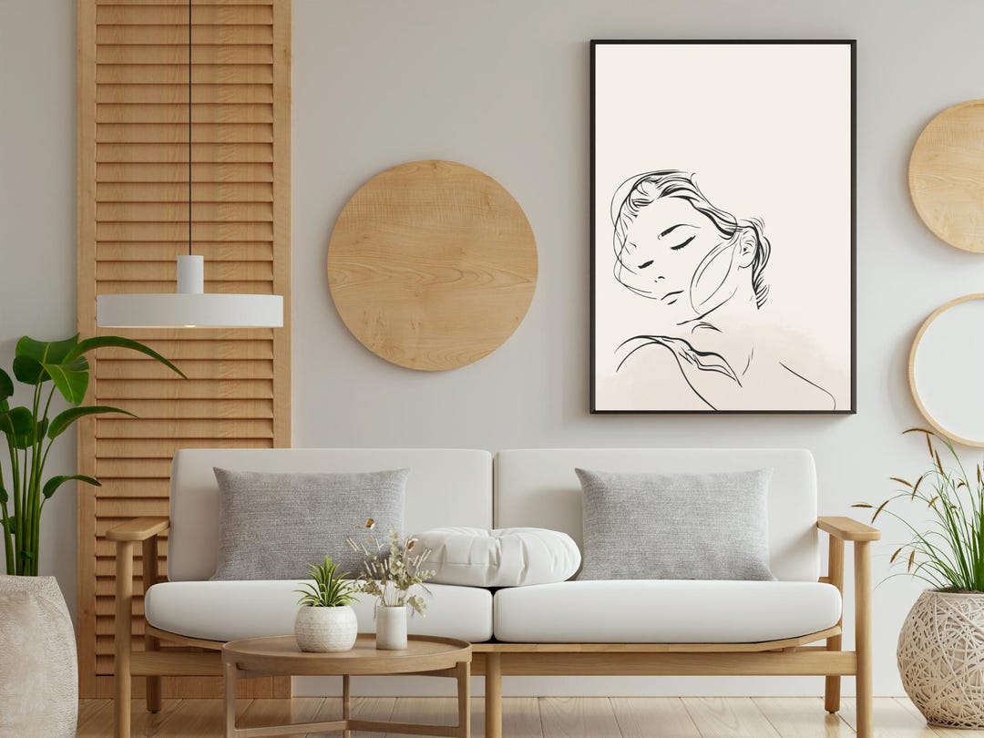 Minimalist Female Line Art Print | Beige Abstract Woman Portrait ...