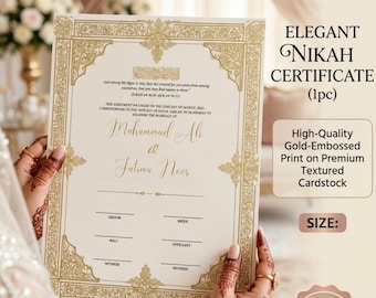 Nikkah-certificaat luxe gouden Nikah Nama bewerkbare moslim bruiloft contract afdrukbare islamitische bruiloft aandenken