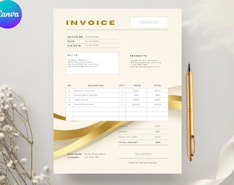 Bewerkbaar factuursjabloon | Afdrukbaar minimalistisch factuurformulier voor freelancers en kleine bedrijven
