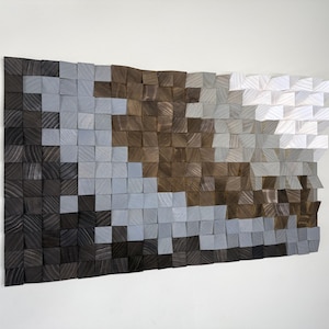 Timber Waves – Handmade 3D Wooden Wall Art, Modern Geometric Mosaic Wall Sculpture