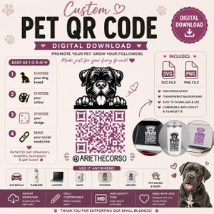 Custom Pet QR Code Digital Download | Personalized Dog QR Code .svg | Social Media QR Code | Custom Pet .png | Cricut & Silhouette File