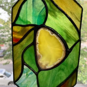 Stained Glass Abstract Lemon Agate Suncatcher