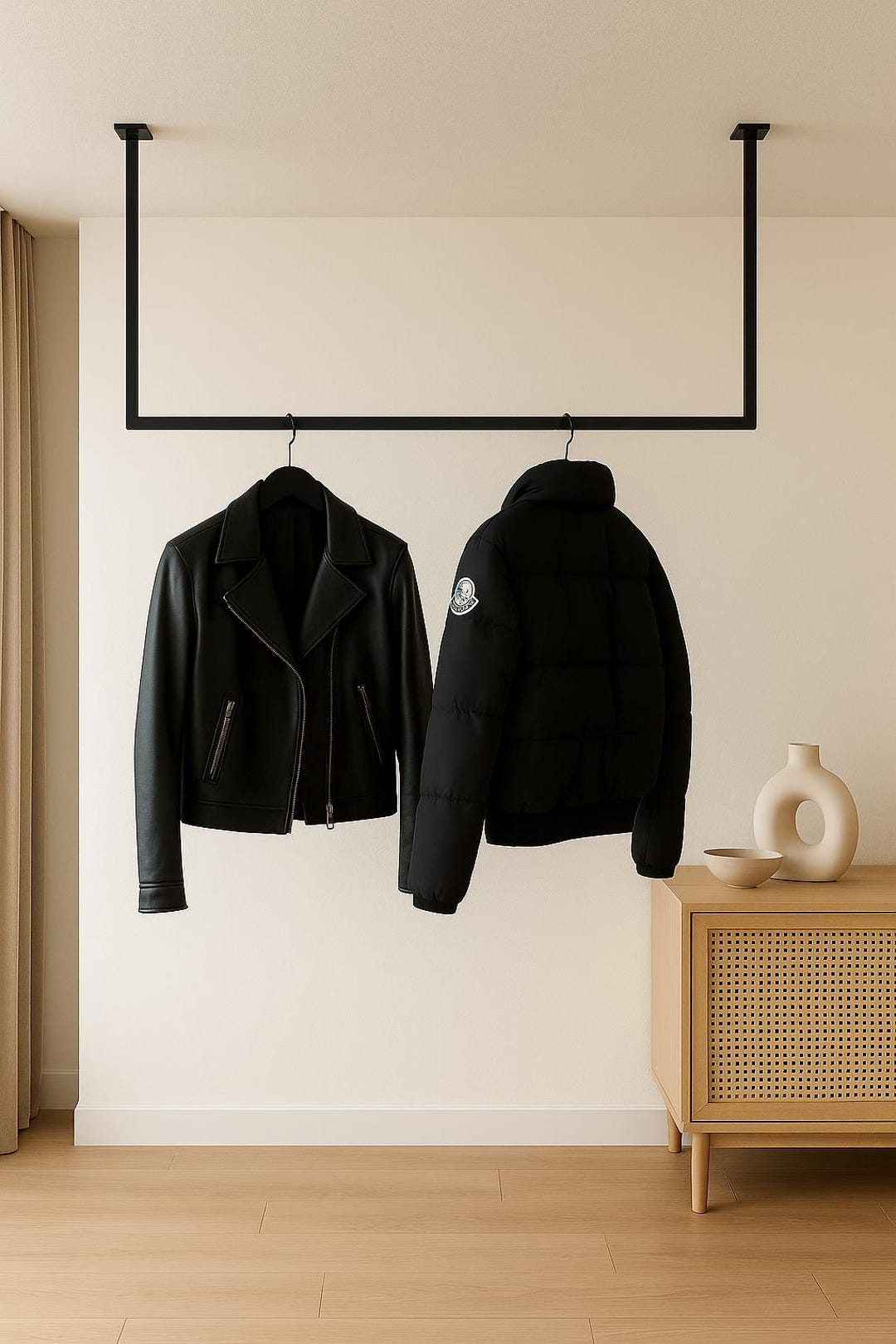 Steel Clothes Rack, Ceiling-mounted, Black, Minimalist Loft Wardrobe ...