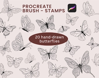 Procreate Butterfly-stempels: 20 handgetekende penselenset (digitale download)