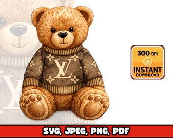 Luxus Designer Teddy Bär Clipart, Plüsch Bär PNG (digitaler Download)