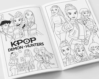 Kpop Demon Hunters målarbok, BTS-inspirerad, fankonst (digital nedladdning)