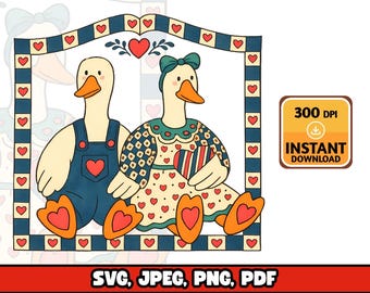 Valentine Gänse PNG | Folk Kunst Gans Paar Clipart | Verliebte Vögel (Digital Download)