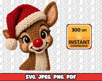 Gestrickte Rentier häkeln PNG, Weihnachtscliparts (digitale Datei)