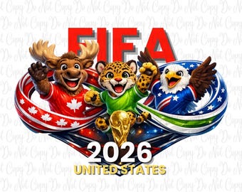 Fifa United 2026 Maskottchen PNG, WM 2026 Maskottchen Bundle, USA Kanada Mexiko Fußball Grafik, Fußballturnier Sublimationsdesign