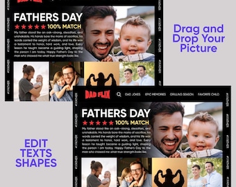 Dad Flix Canva Template, Father's Day Gift for Dad, Personalized Photo Collage Poster, Best Dad Ever Movie Poster, Instant Download