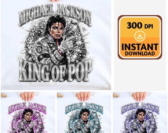 MJ King of Pop Style PNG, Retro Musik Stern Grafik, Strass Glitter und Halbton Design, 80er Jahre Konzert Vibes, Sublimation Digital Download