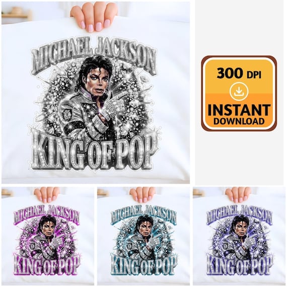 MJ King of Pop Style PNG, Retro Music Star Graphic, Rhinestone Glitter and Halftone Design, 80s Concert Vibes, Sublimation Digital Download