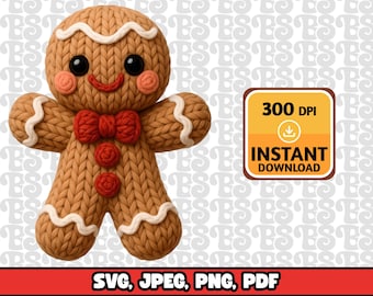 Crochet Lebkuchen Mann PNG, Weihnachtscliparts, Urlaub Sublimationsdesign (digitaler Download)