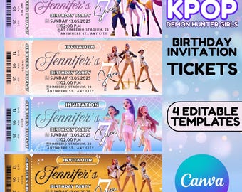 K-Pop Demon Hunter Geburtstagskarteneinladung, bearbeitbare Canva-Vorlage (digital)