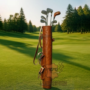 Handgjord retro vintage lädergolfbag med dubbla fickor och justerbar axelrem - Anpassad lädergolfbag som present till golfarens pappa