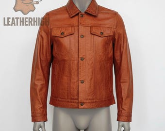 Handmade Vintage Leather Warm Jacket - Dual Tone Vintage Leather Jacket for winter, Mens Leather Jacket, Mens winter Jacket Gift for Father