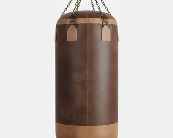 Handmade Vintage Leather 90 kg Heavy Sand Punching Bag for Gym Training - Two Tone Leather Boxing Bag, Training Bag Gift for Boxing Athletes
