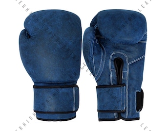 Handmade Retro Vintage Two Tone Blue Leather Boxing Gloves, personalized Sparring Gloves, leather Kickboxing Gloves, leather Training Gloves