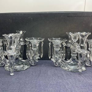 Pair Of Stunning Cambridge Glass Epergne Caprice 3 Candle Holder Arms W/ Vases