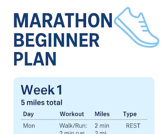 Marathon Beginner Training Plan: 16-Week Running Schedule (Print & Digital Download)