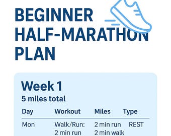12-Week Half Marathon Training Plan: Beginner Running Schedule (Digital Download)