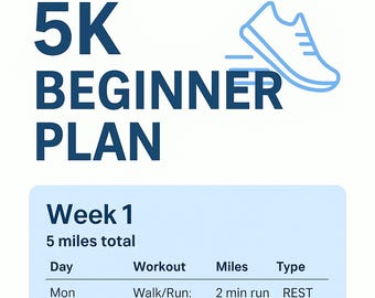 5K Beginner Training Plan: 6-Week Schedule & Pace Guide (Printable PDF Bundle