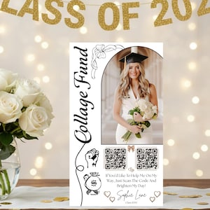 Graduation College Fund QR Code Insert Card Template Class of 2026 Venmo Cash App Money Request Minimalist Digital Graduation Gift Registry