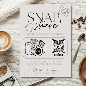Wedding Photo QR Code Sign Template, Share The Love Photo Guestbook Sign, Scan To Upload Photos, Editable Canva Printable