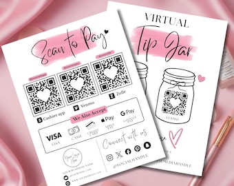 Printable Virtual Tip Jar Sign Canva Template, Editable QR Payment Tips Accepted Display, Small Business Digital Download
