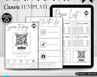Editable Salon Price List Template: QR Payment Sign & Contact Page