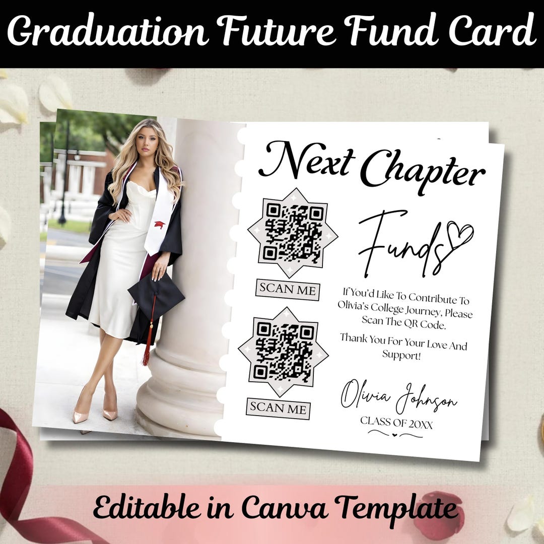 Editable Graduation QR Code Insert Card Canva Template, Printable Money ...