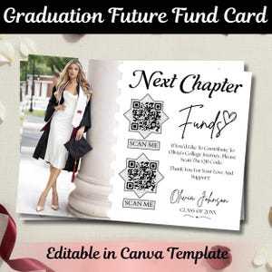 Editable Graduation QR Code Insert Card Canva Template, Printable Money Gift Enclosure for College Fund, Next Chapter Grad Digital Download