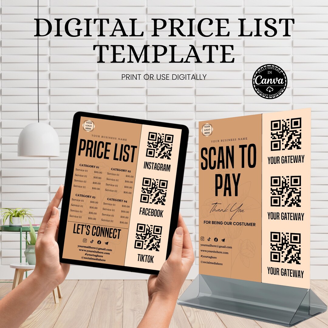 Editable Scan to Pay & Price List Template for Small Business: Canva QR ...