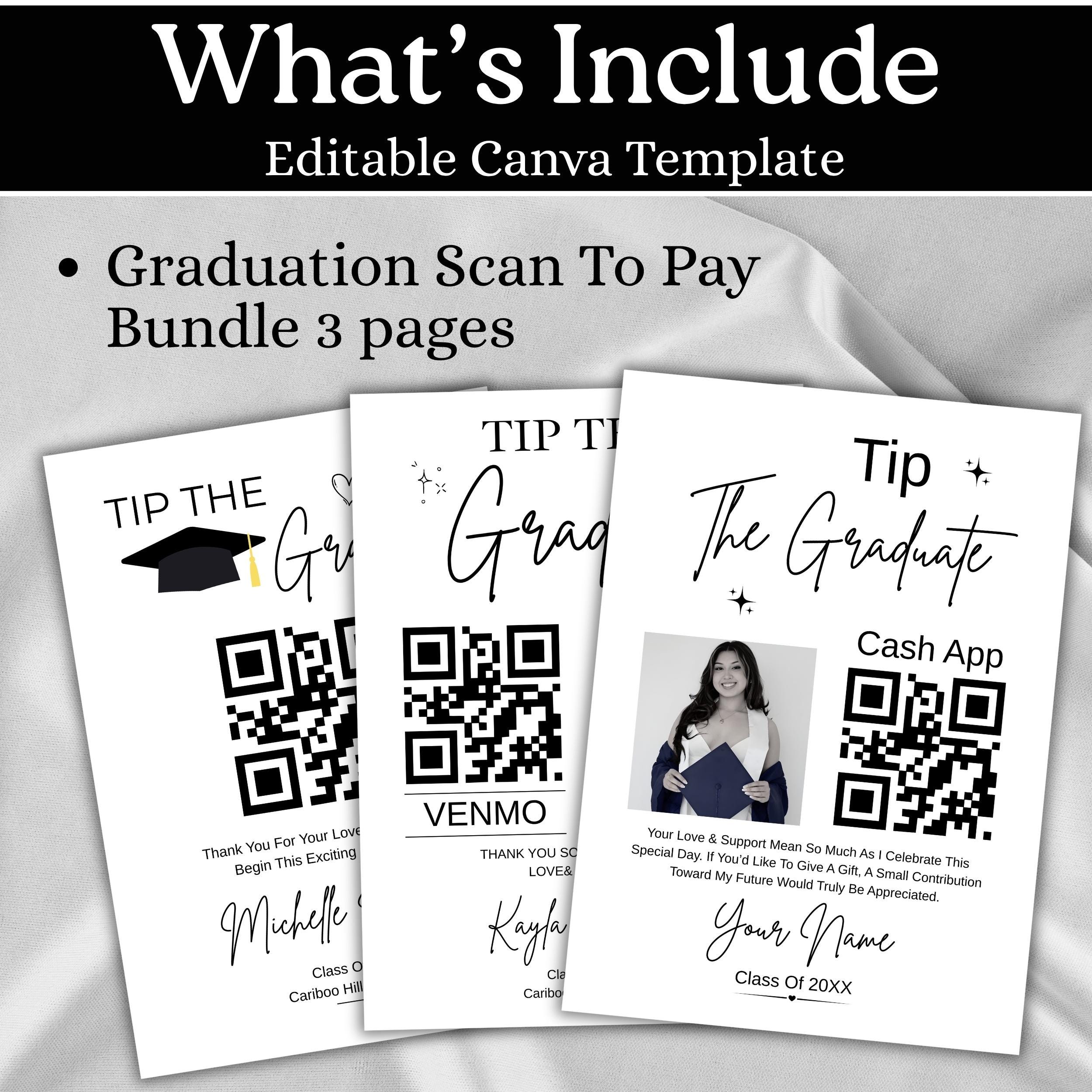 Editable Tip the Graduate Sign, Graduation QR Code Payment Template ...