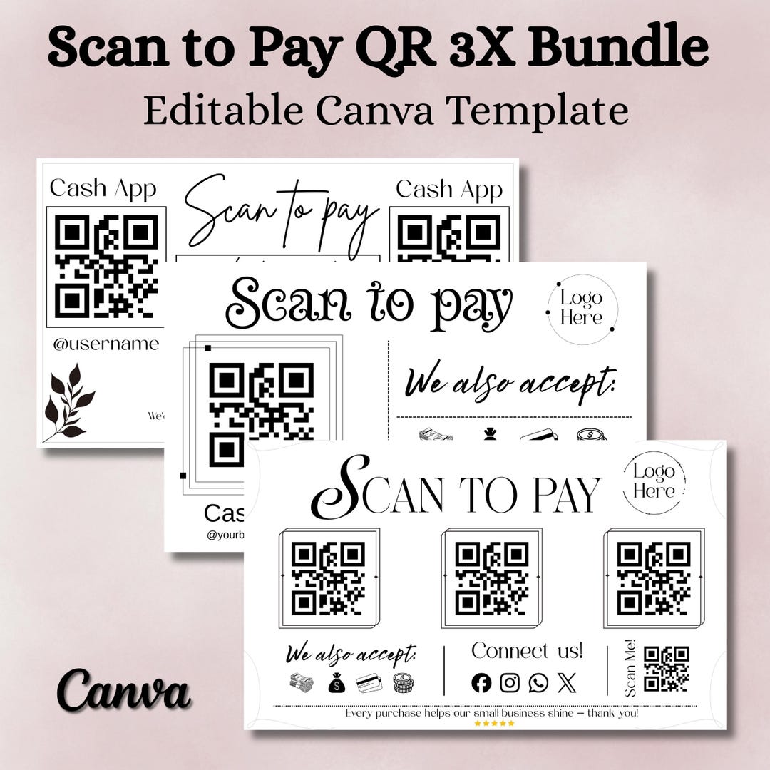 Qr Code Sign Pament Editable QR Code Payment Sign Canva, Scan to Pay Business Sign Template ...
