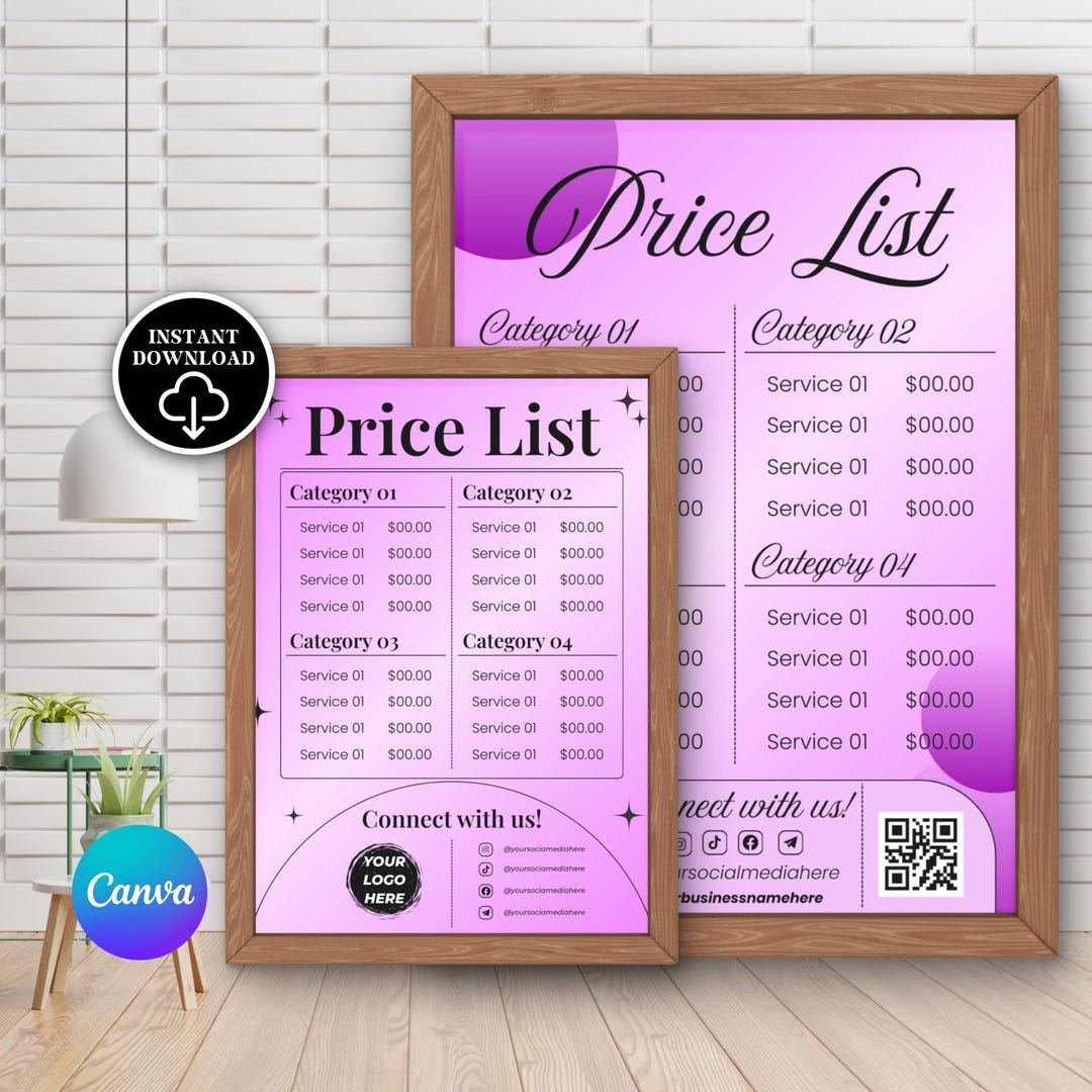 Salon Price List Canva Template, Editable Scan to Pay Guide With QR ...