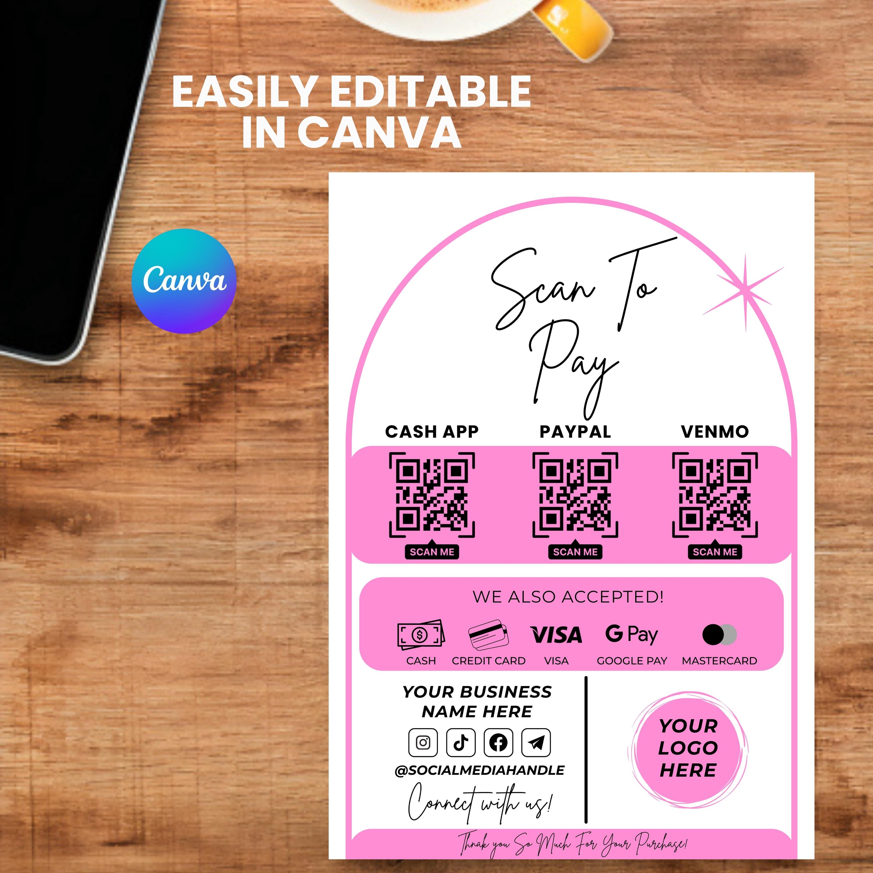 Editable Scan to Pay QR Code Sign Template: Small Business Payment ...