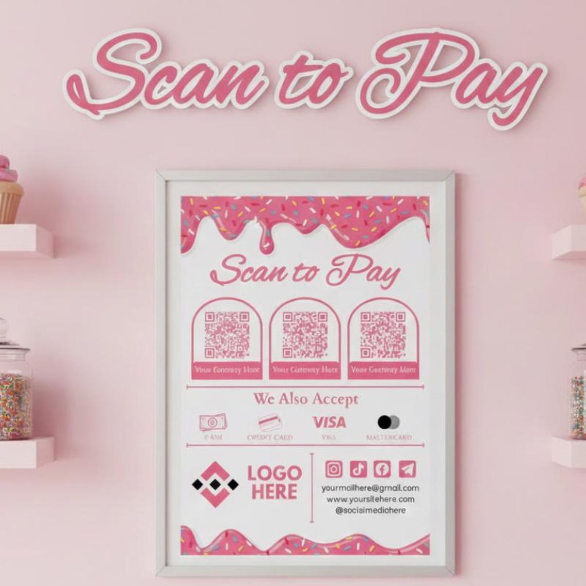 Editable Bakery Scan to Pay Bundle Canva, Pink Dessert Menu and Price ...