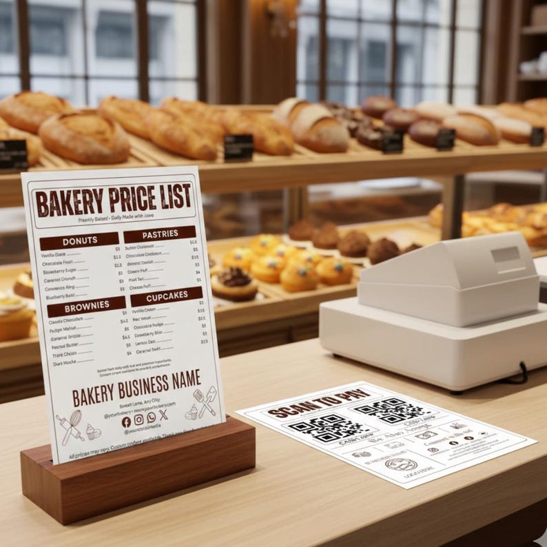 Editable Price List & Scan to Pay Sign Canva Template, Bakery Menu With ...