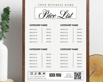 Editable Beauty Salon Price List Template, Canva Service Menu, Minimalist Pricing Guide for Hair, Lash, Nail & Spa Businesses