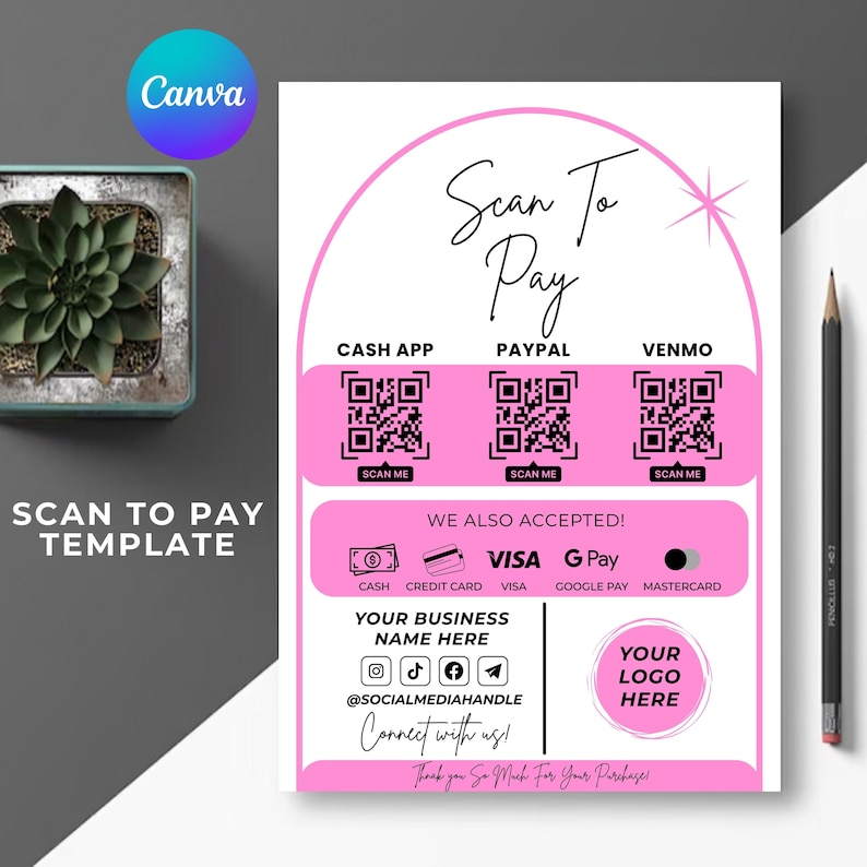 Editable Scan to Pay QR Code Sign Template: Small Business Payment ...